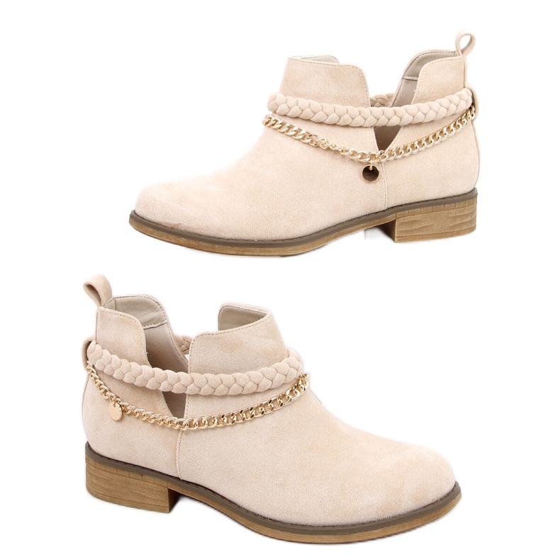 Botas recortadas com corrente Cupro Bege