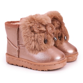 Botas de neve infantis com aurora dourada de pele rosa dourado