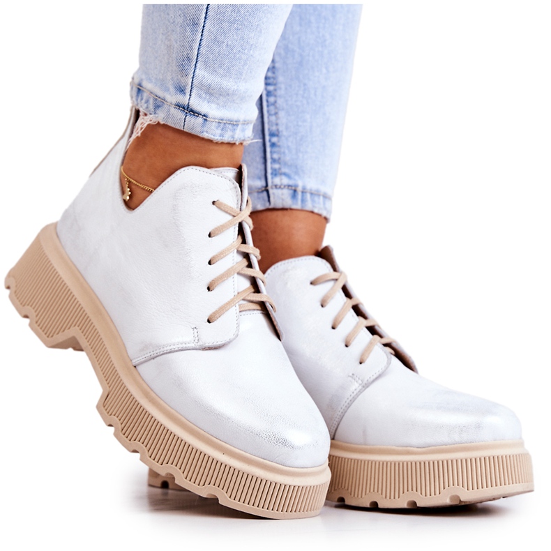 Brogues na sola maciça Nicole White-Silver 2701 branco prata