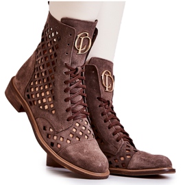 Botas de couro vazado Nicole Brown 2695 marrom