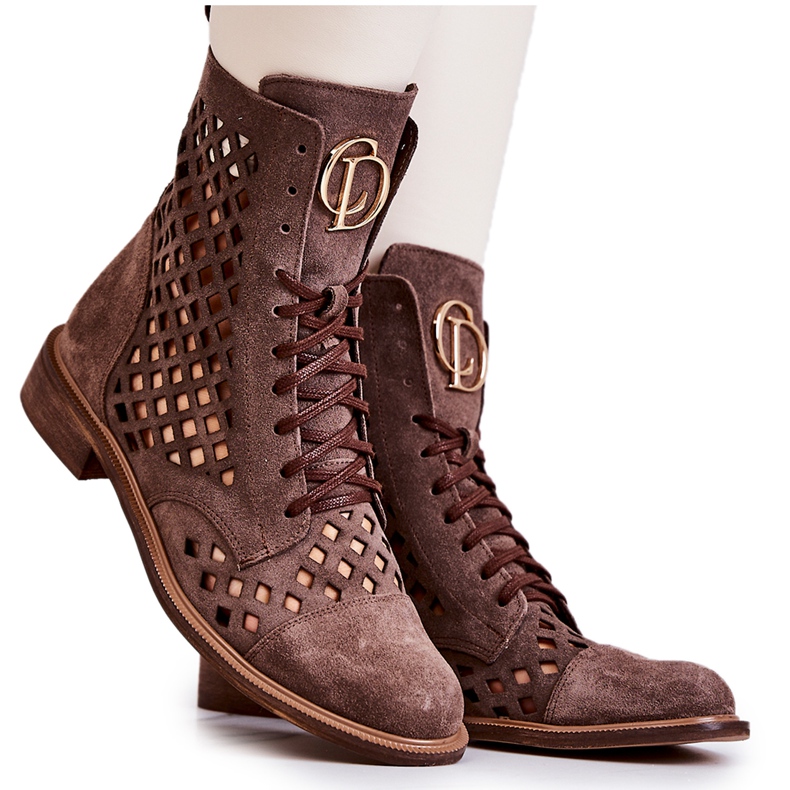 Botas de couro vazado Nicole Brown 2695 castanho