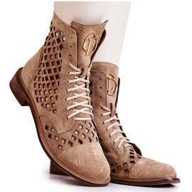 Botas de couro perfuradas Zazoo Camel 2695 marrom