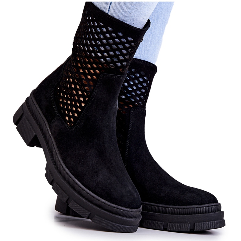 Botas de couro Trabalhadores Nicole Black 2711 preto