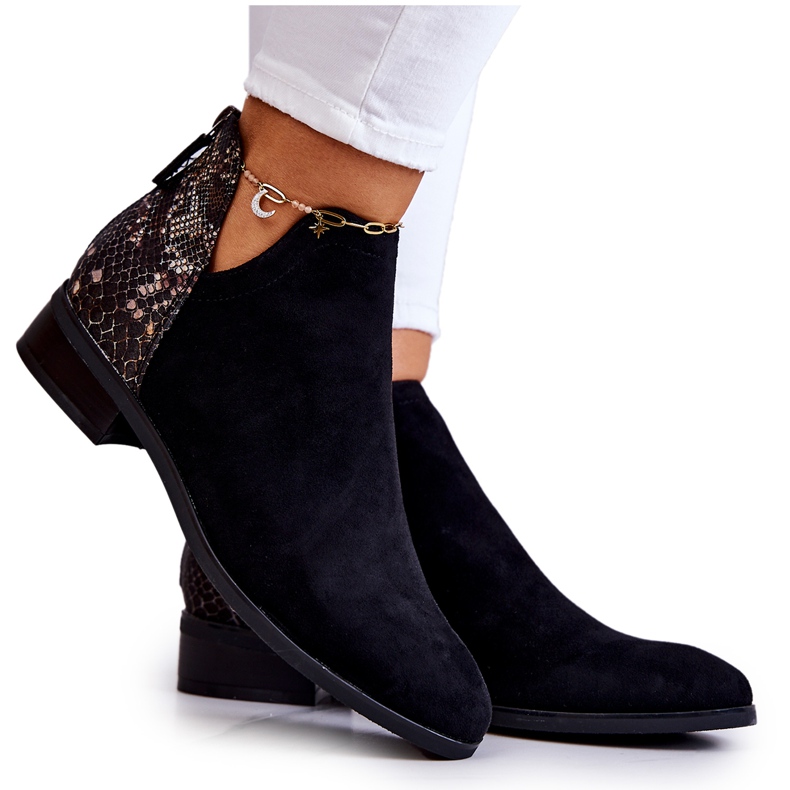 Vinceza Botins de camurça preta com pele de cobra Stephanie preto