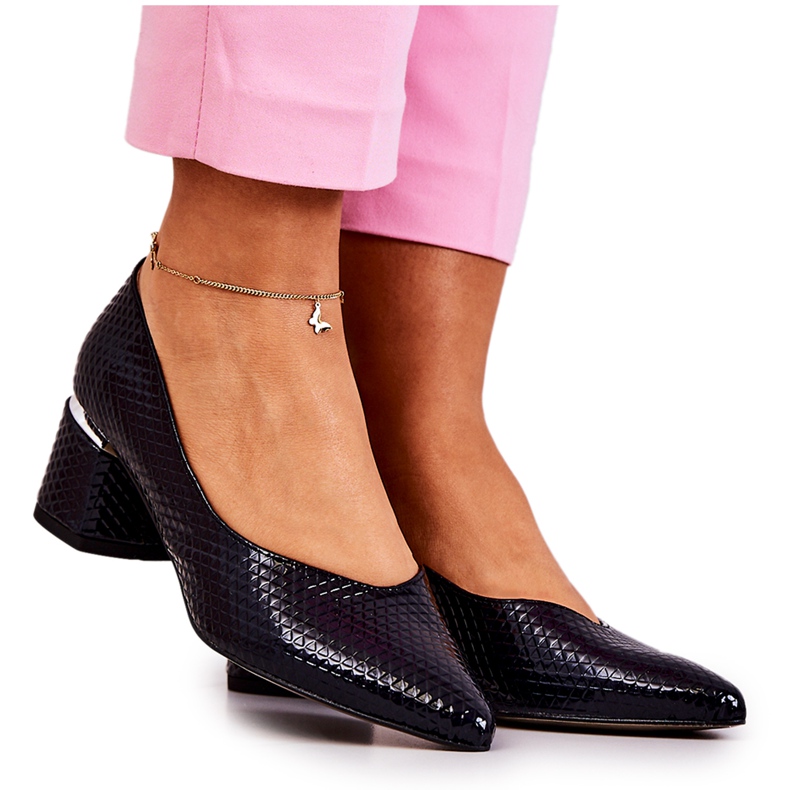 PA2 Sapatos de couro na biqueira Spitz azul marinho Marilyn