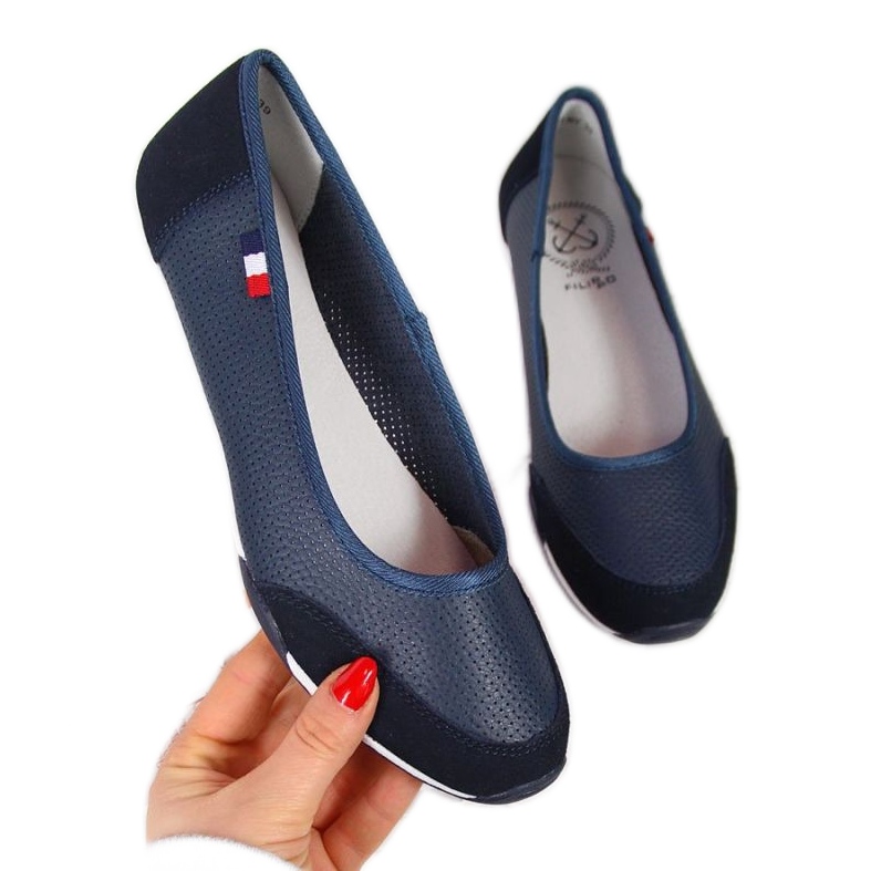Bailarinas de couro vazado Filippo W PAW198B azul marinho