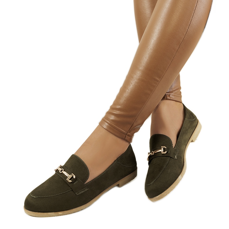 Mocassim verde Aniria com salto baixo cáqui