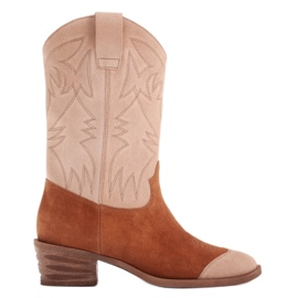 Marco Shoes Botas de cowboy de camurça bordadas 2205B-813-096-1 bege marrom