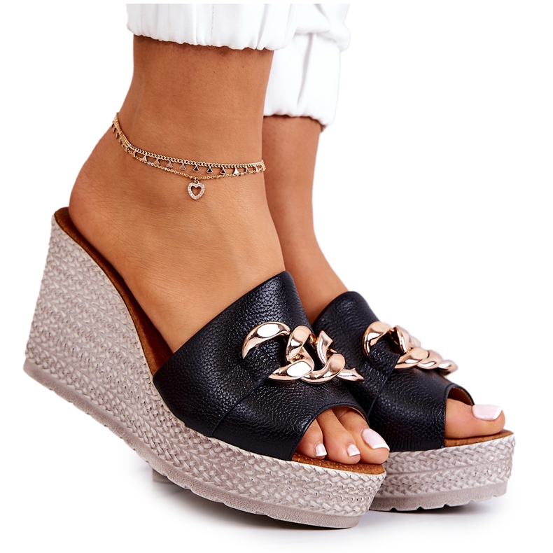 Lewski Shoes Chinelos de cunha de couro Lewski 3062 Preto