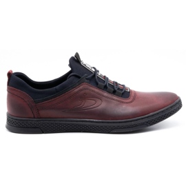 Polbut Sapatos casuais de couro masculino K24 bordô grão vermelho
