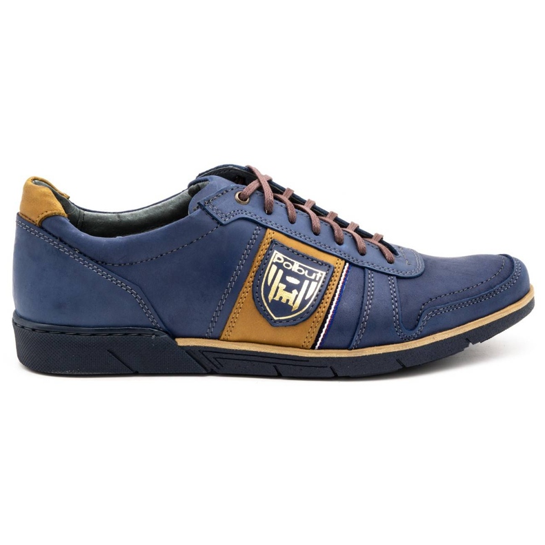 Polbut Sapatos casuais de couro masculino 2113 azul marinho amarelo