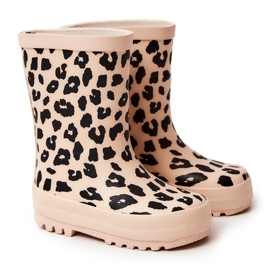 FR1 Botas de chuva infantil com estampa de leopardo babá bege