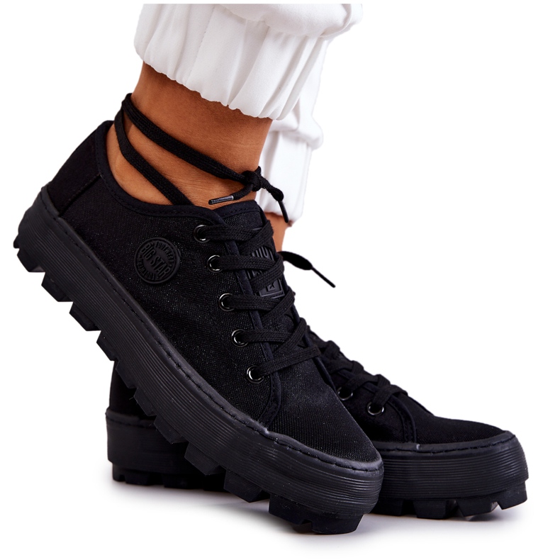 Tênis feminino na plataforma preta Big Star JJ274489 preto