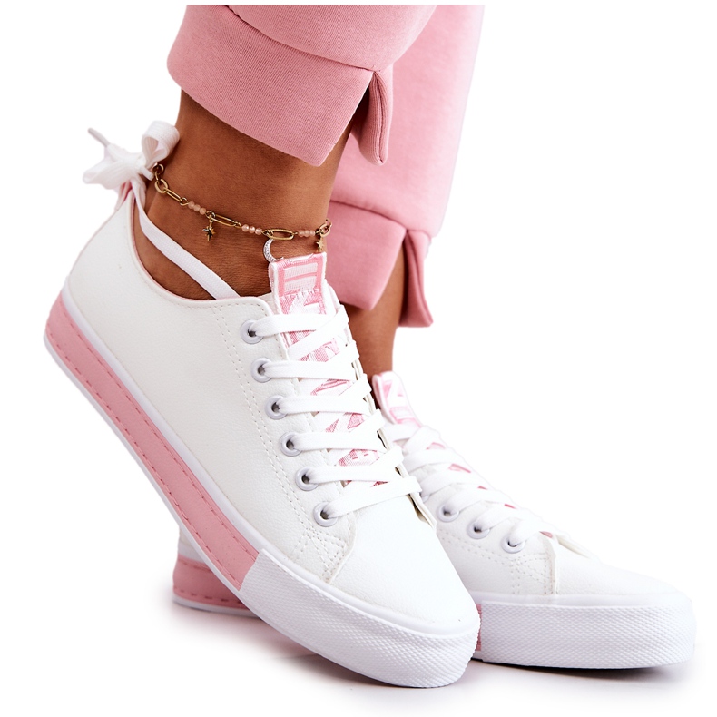 PS1 Tênis feminino de couro branco-rosa Mikayla