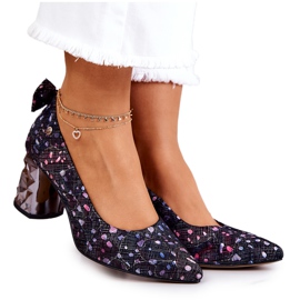 Bombas de couro em uma barra Maciejka 05334-15 Azul Marinho azul-marinho rosa multicolorido