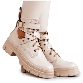 FILIPCZYK Botas femininas de couro com recortes bege claro Everly