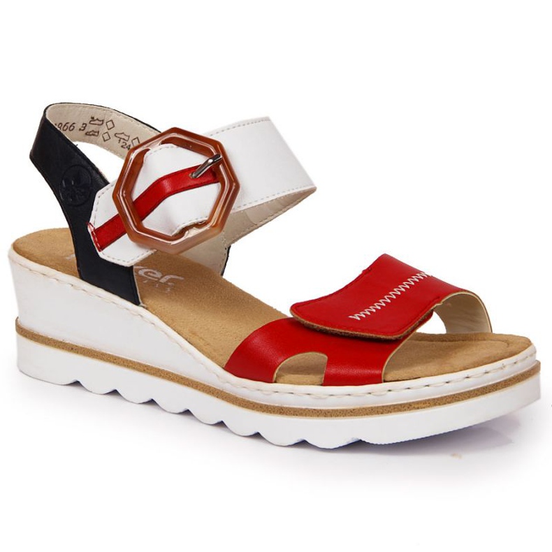 Sandálias de cunha Rieker W 67476-33 branco vermelho