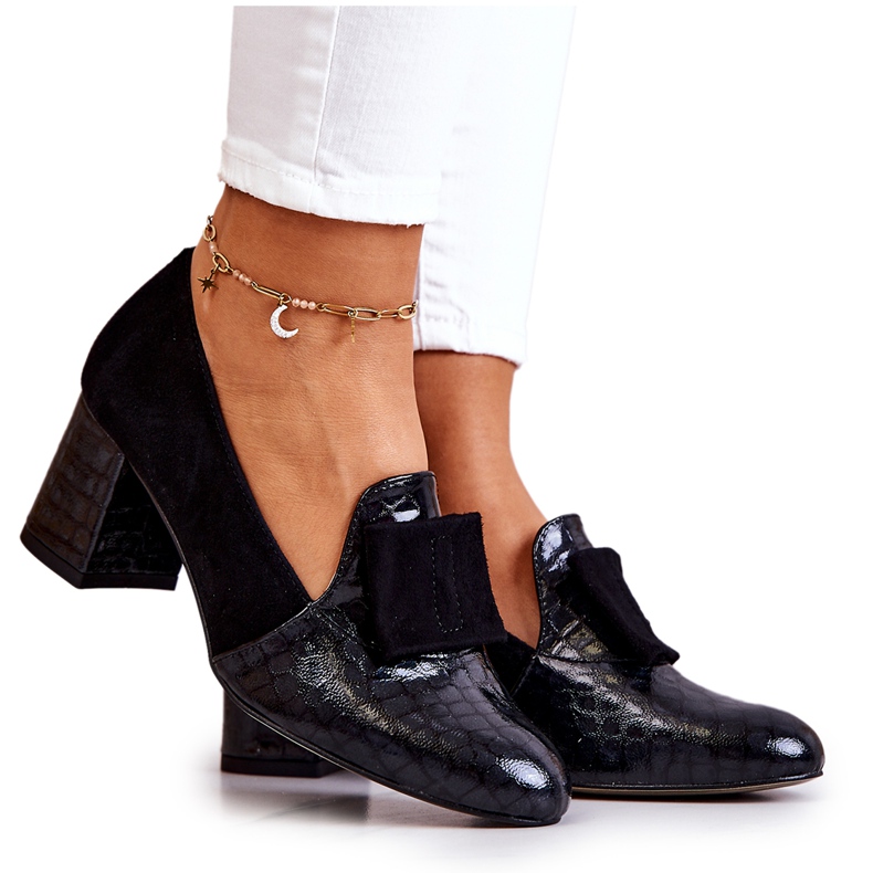 PA2 Sapatos de camurça Diana preto de pele de cobra