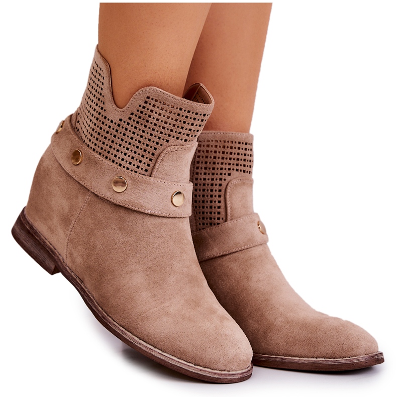 S.Barski Botas femininas de primavera Openwork Bege Royale