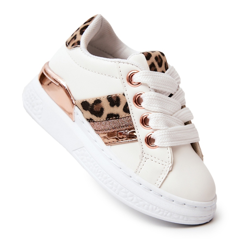 FR1 Sapatos Esportivos de Couro Branco Leopardo Trixie