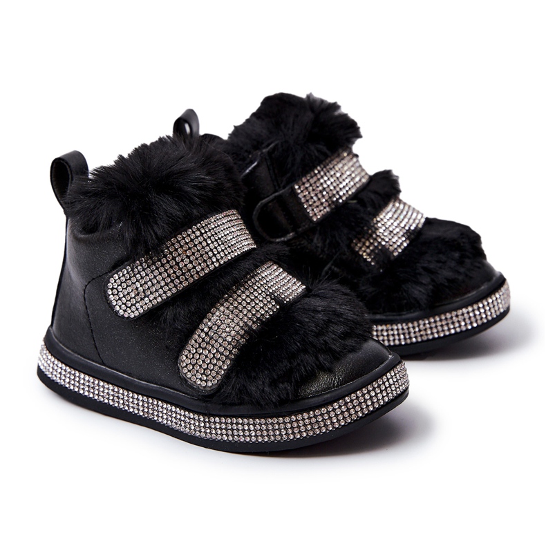 FR1 Botas de neve pretas de couro quente para crianças Leela pretas preto