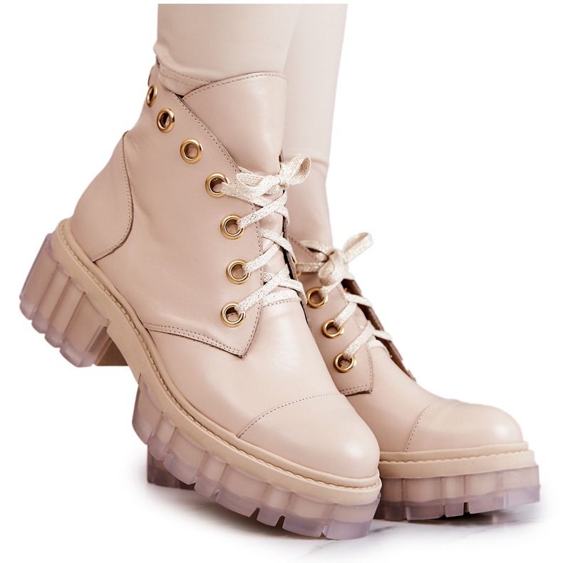 Botas de Couro com Sola Enorme Horizonte Bege