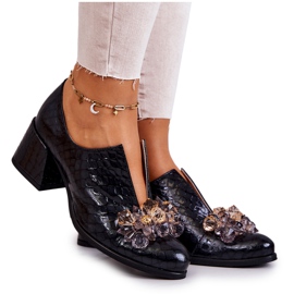 PA2 Salto alto de couro elegante com decoração preta Delaver preto