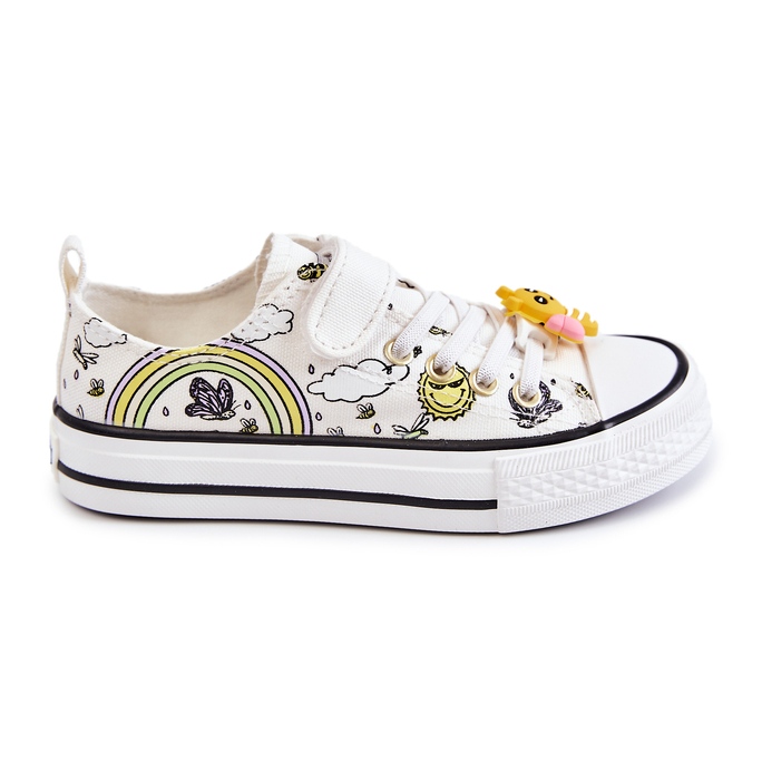 Vinceza Tênis infantil com renda branca com estampa de velcro branco