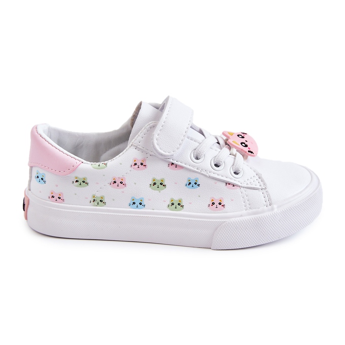 Vinceza Tênis infantil de couro com estampa de velcro branco Bonnie