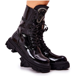 PL4 Botas altas e isoladas com enfeite de Ronessa preta preto