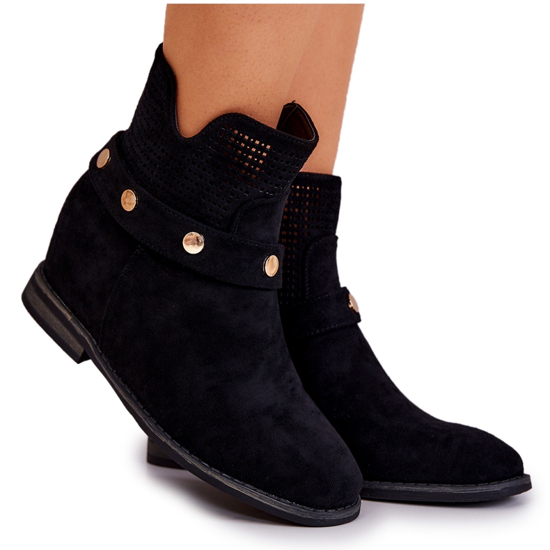 S.Barski Botas femininas de primavera Openwork Preto Royale