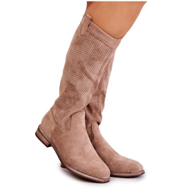 S.Barski Botas Femininas de Camurça Openwork Bege Thessie