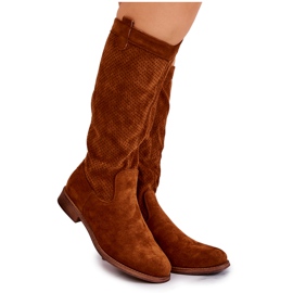 S.Barski Botas femininas de camurça a céu aberto Camel Thessie marrom