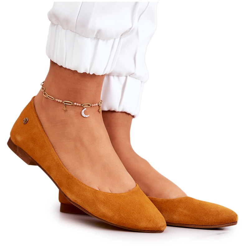 Bailarinas de camurça feminina Maciejka 04100-44 Amarelo escuro multicolorido