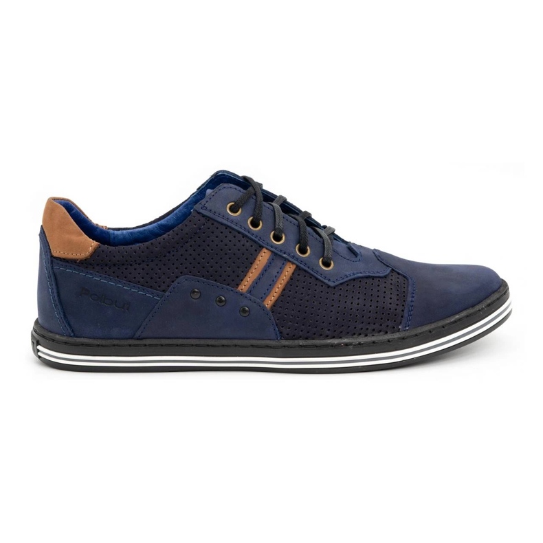 Polbut Sapatos casuais masculinos 1801P azul marinho nubuck / camelo