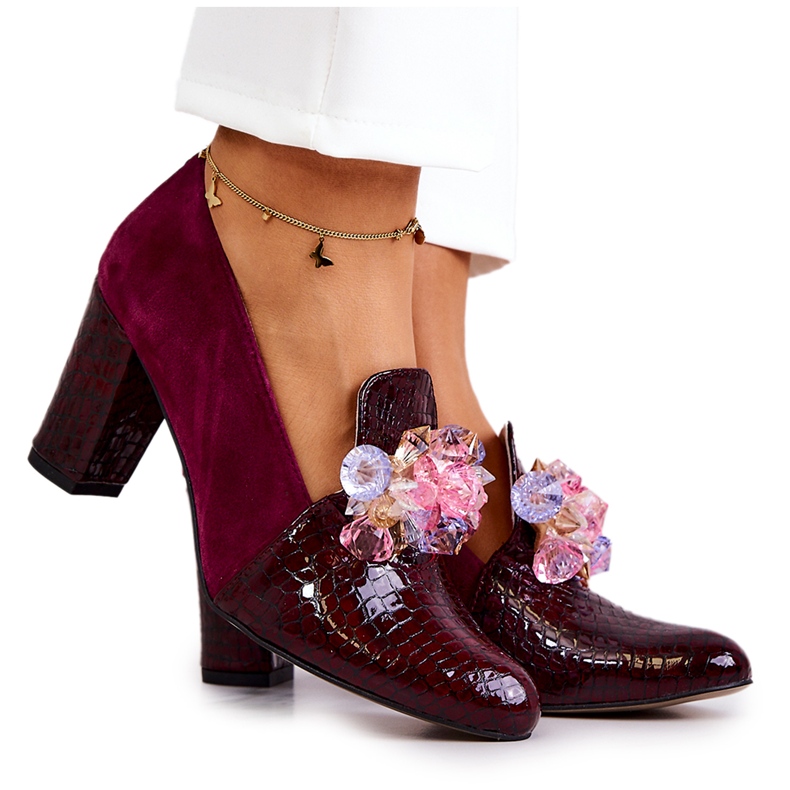 Sapatos de camurça de pele de cobra com ornamento marrom Mallory vermelho