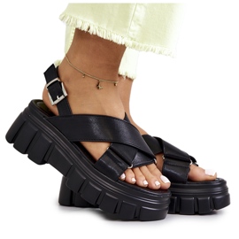 PE1 Sandálias de couro na plataforma preta Betti preto