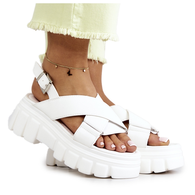 PE1 Sandálias de couro na plataforma branca Betti branco