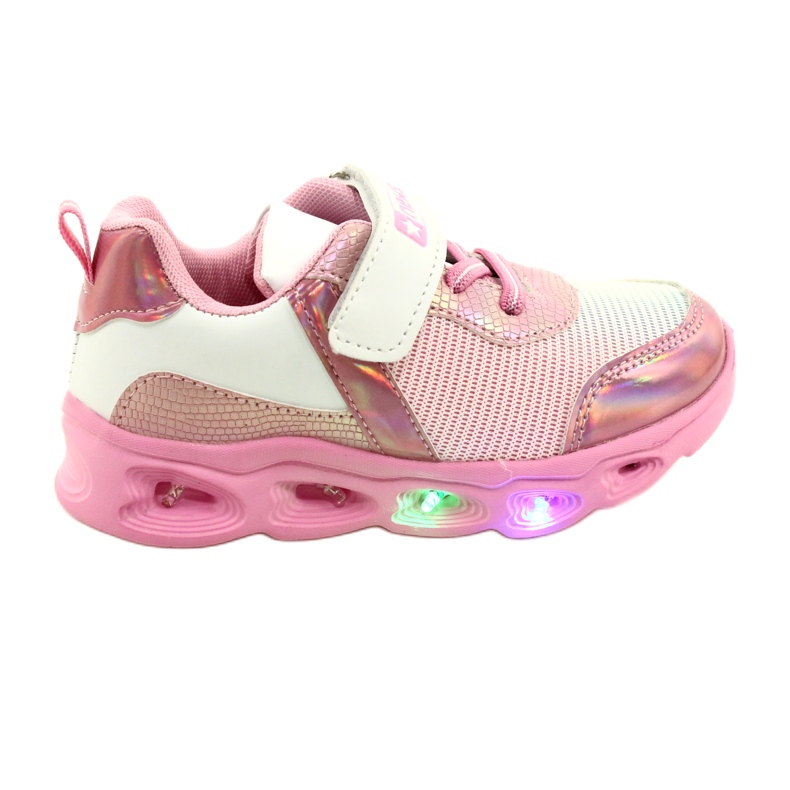 Tênis esportivo ADI LED brilhante Velcro News 22DZ32-4837 Rosa / Branco