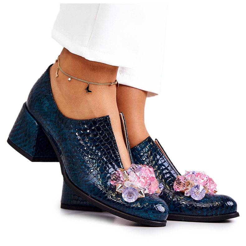 PA2 Brogues de couro com padrão de crocodilo com decoração verde Delaver