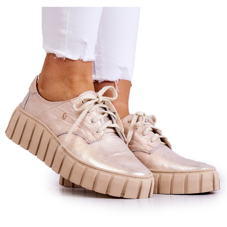 Lemar Brogues de couro na plataforma de hipnose bege-ouro dourado