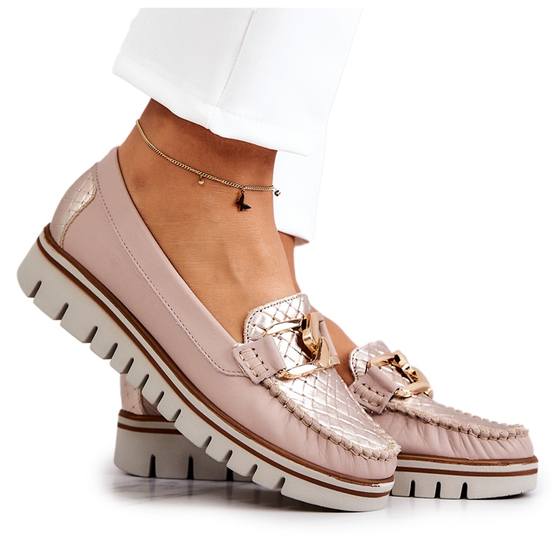 Lemar Mocassins femininos de couro na plataforma bege Venesia