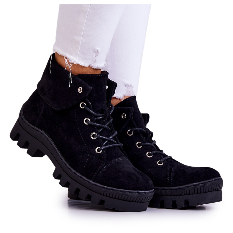 S.Barski Botas de camurça amarradas pretas Dalles preto