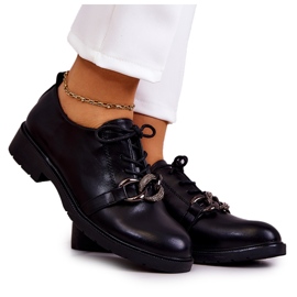 S.Barski Sapatos de couro amarrados com um ornamento larosa preto