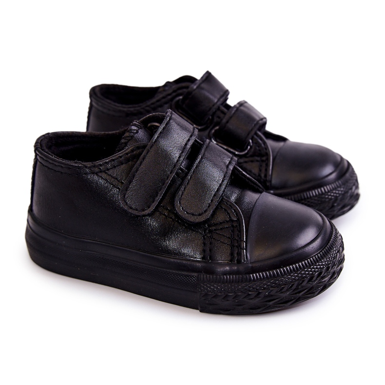 Tênis infantil de couro com velcro preto foster