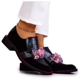 Sapatos de camurça com decoração Davine preta e vermelha preto
