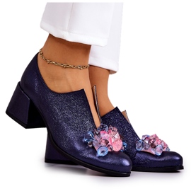 PA2 Sapato metalizado de couro com enfeite azul marinho Delaver azul-marinho