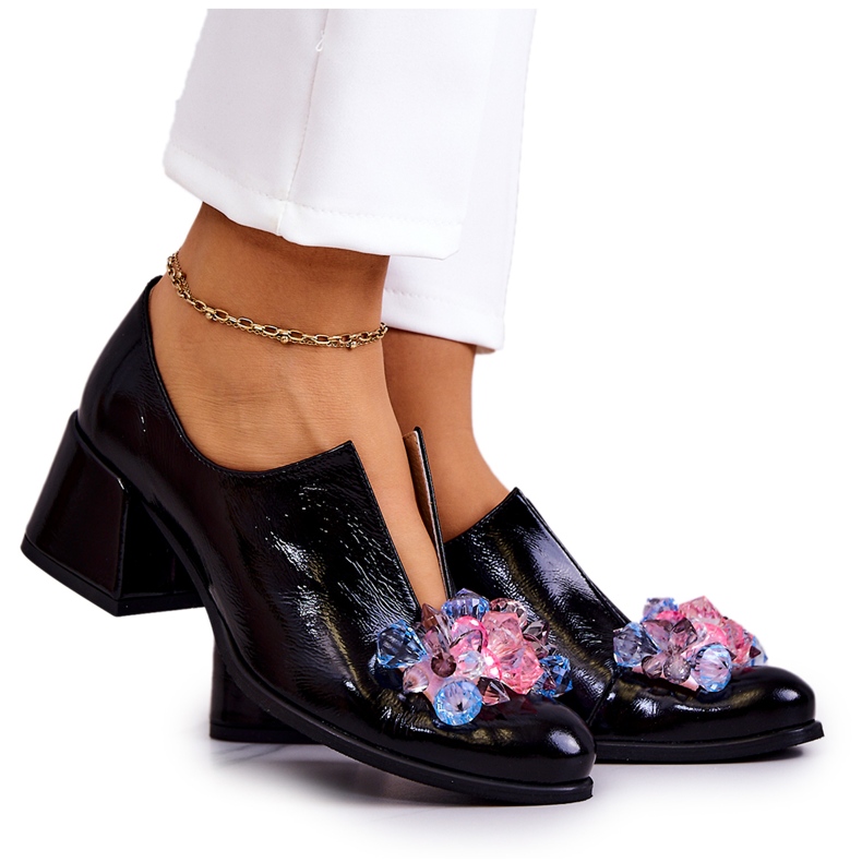 PA2 Sapatos de couro liso com decoração preta Delaver preto