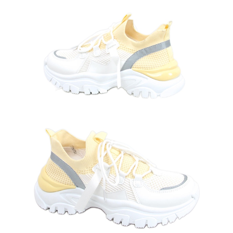 Tênis esportivo Aditi Yellow meia branco amarelo