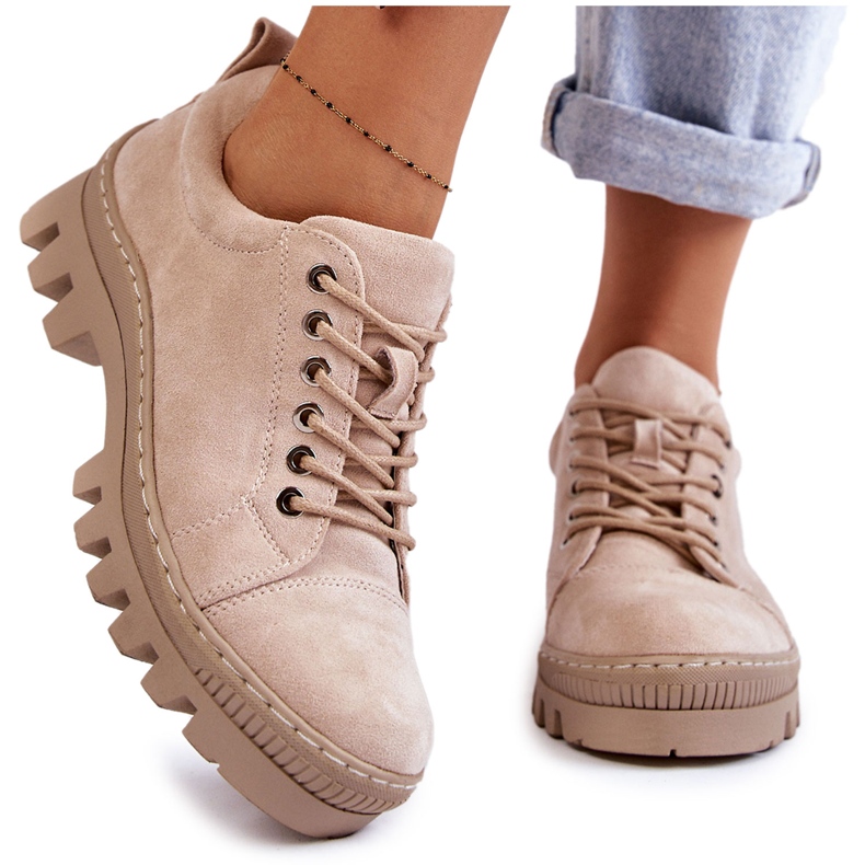 S.Barski Sapatos Femininos de Camurça Amarrados Bege Mayson